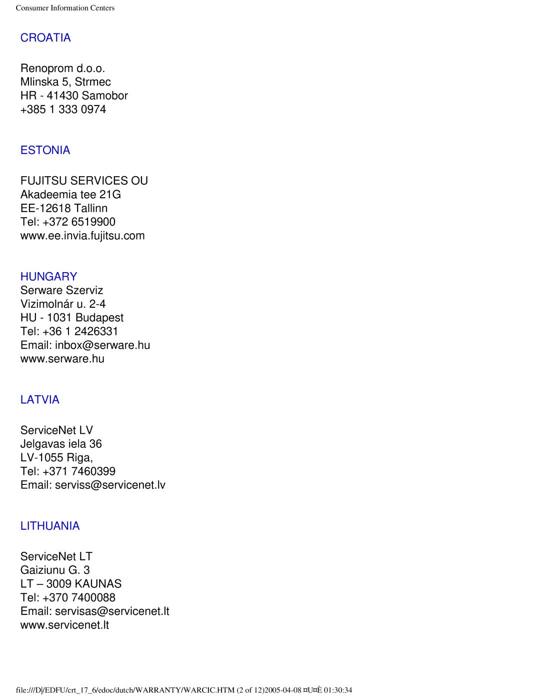 Philips 107C user manual Croatia 