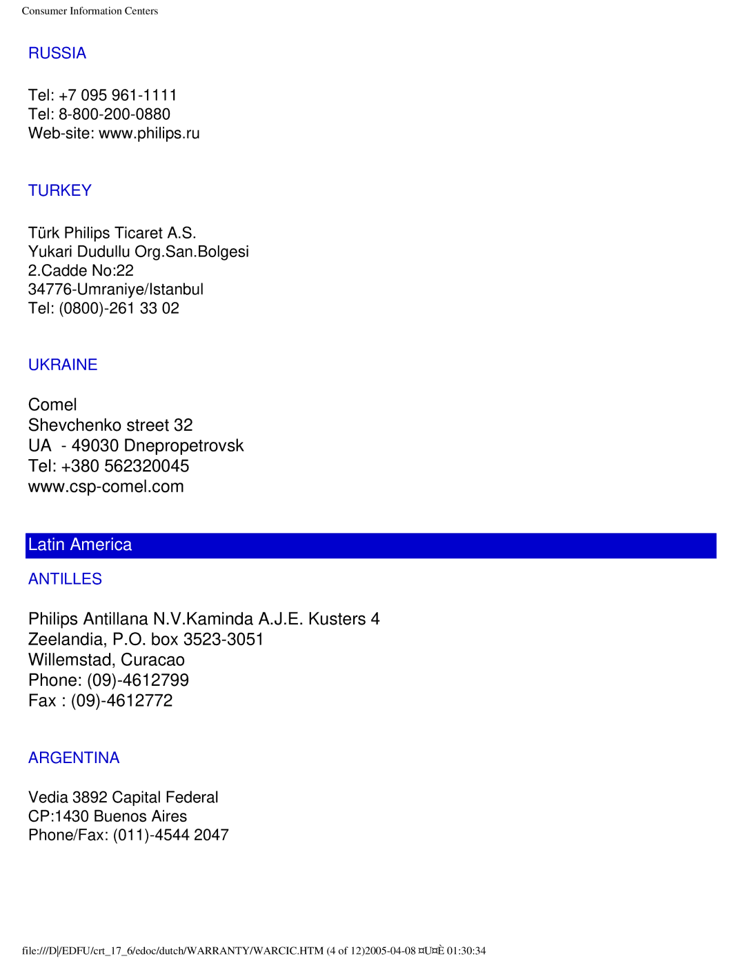 Philips 107C user manual Latin America 