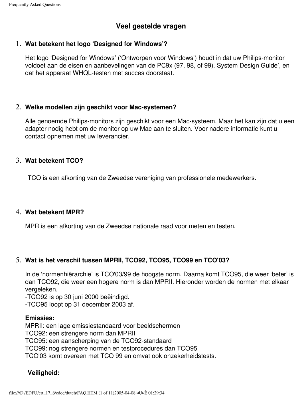 Philips 107C Wat betekent het logo ‘Designed for Windows’?, Welke modellen zijn geschikt voor Mac-systemen?, Emissies 