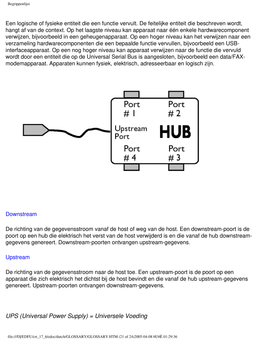 Philips 107C user manual UPS Universal Power Supply = Universele Voeding, Downstream 