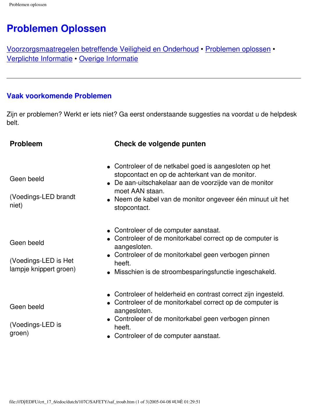 Philips 107C user manual Problemen Oplossen, Vaak voorkomende Problemen 