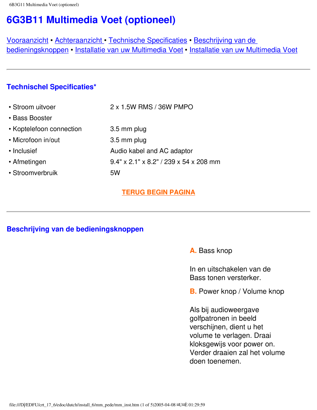 Philips 107C user manual 6G3B11 Multimedia Voet optioneel 