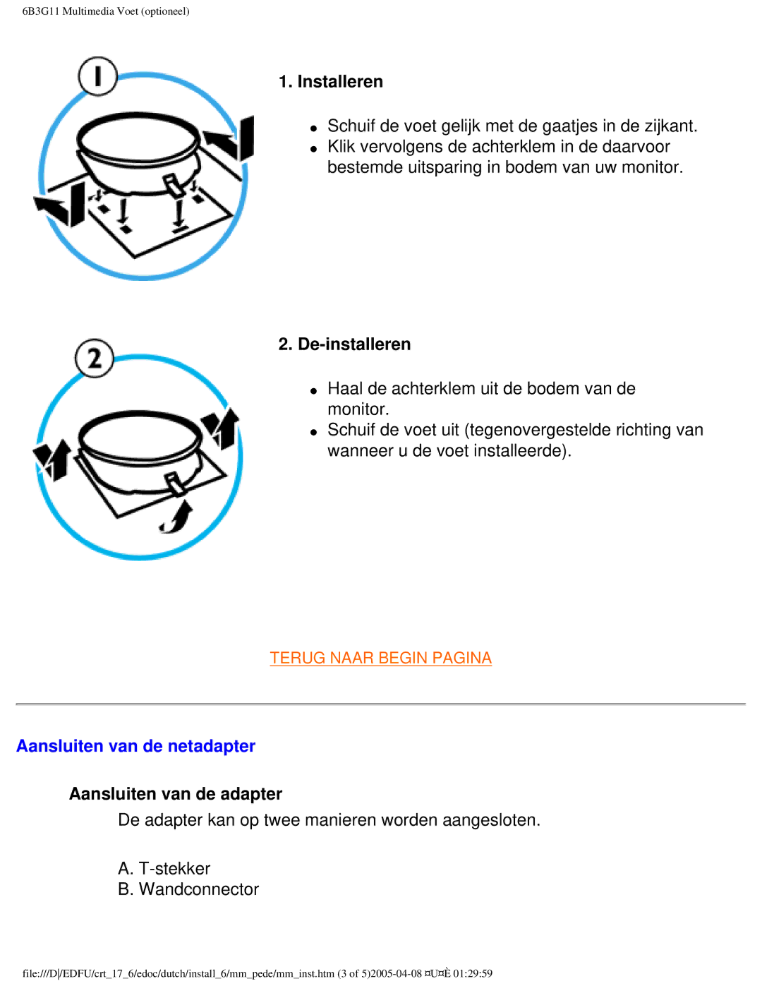 Philips 107C user manual Aansluiten van de netadapter 