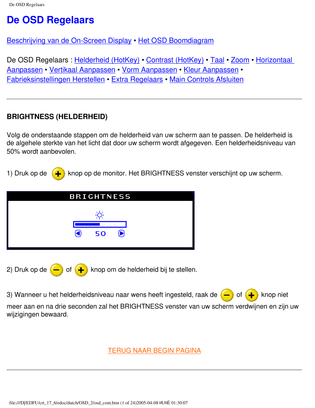 Philips 107C user manual De OSD Regelaars, Brightness Helderheid 