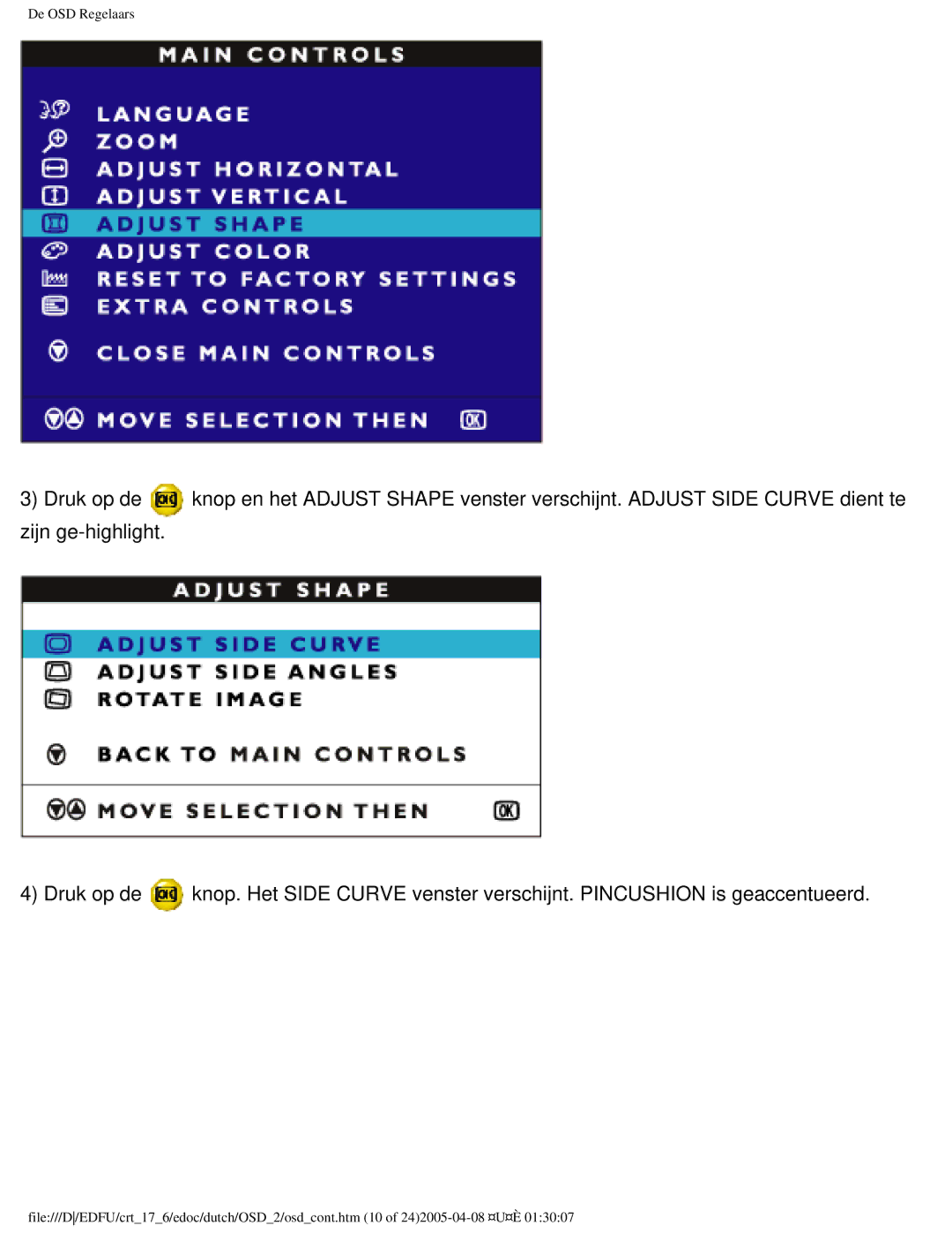 Philips 107C user manual De OSD Regelaars 