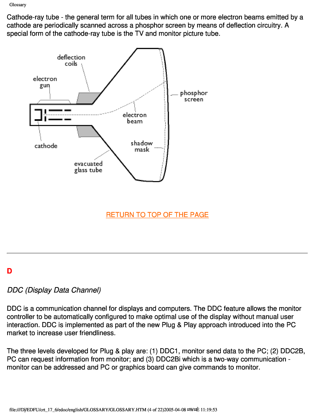 Philips 107C65 user manual DDC Display Data Channel, Return To Top Of The Page 