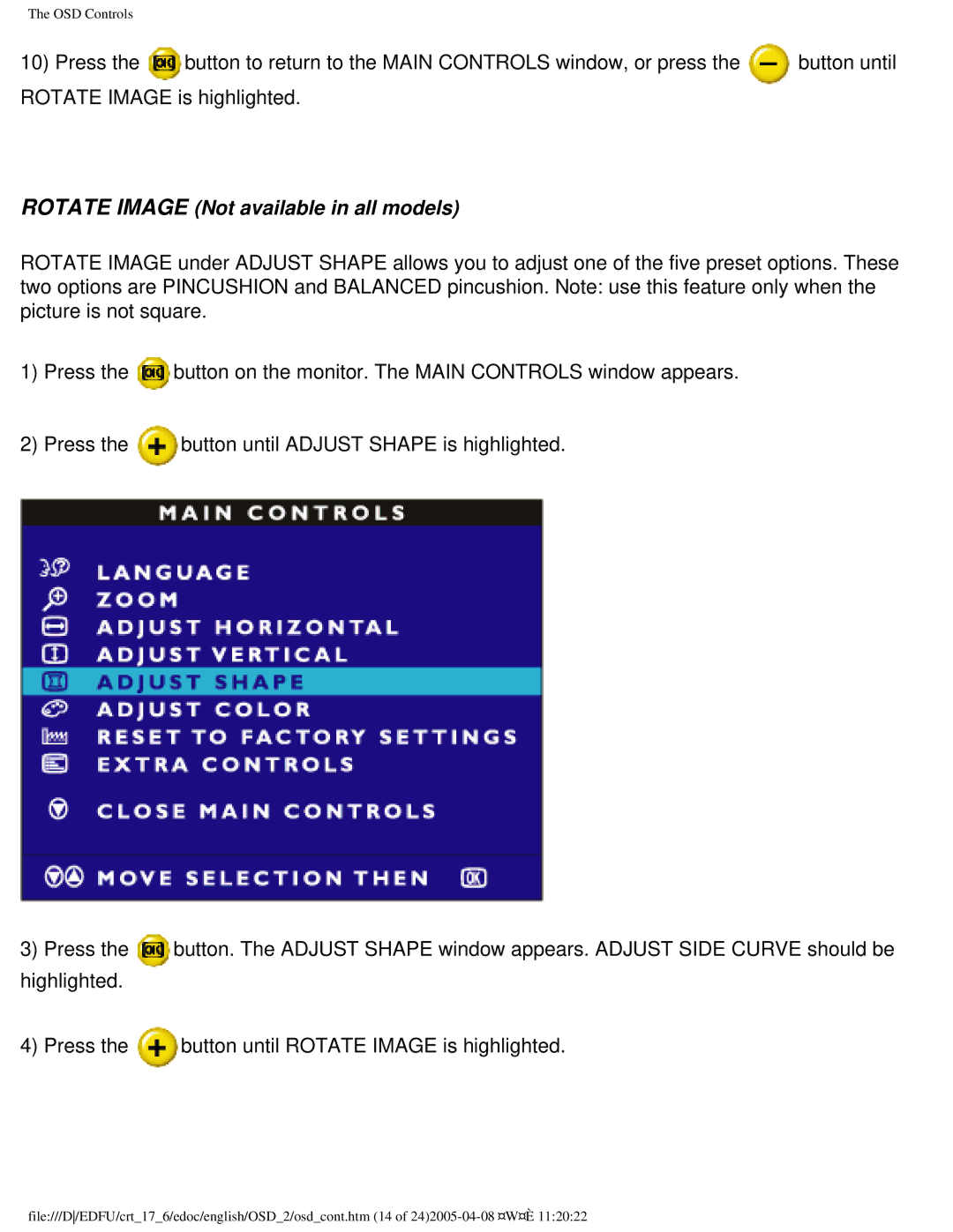 Philips 107C65 user manual Rotate Image Not available in all models 