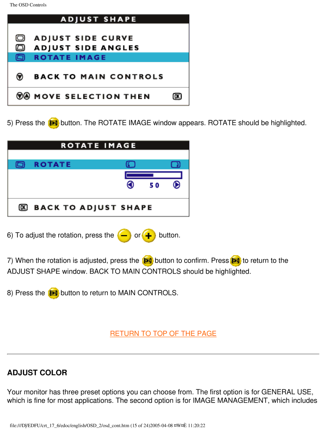 Philips 107C65 user manual Adjust Color 