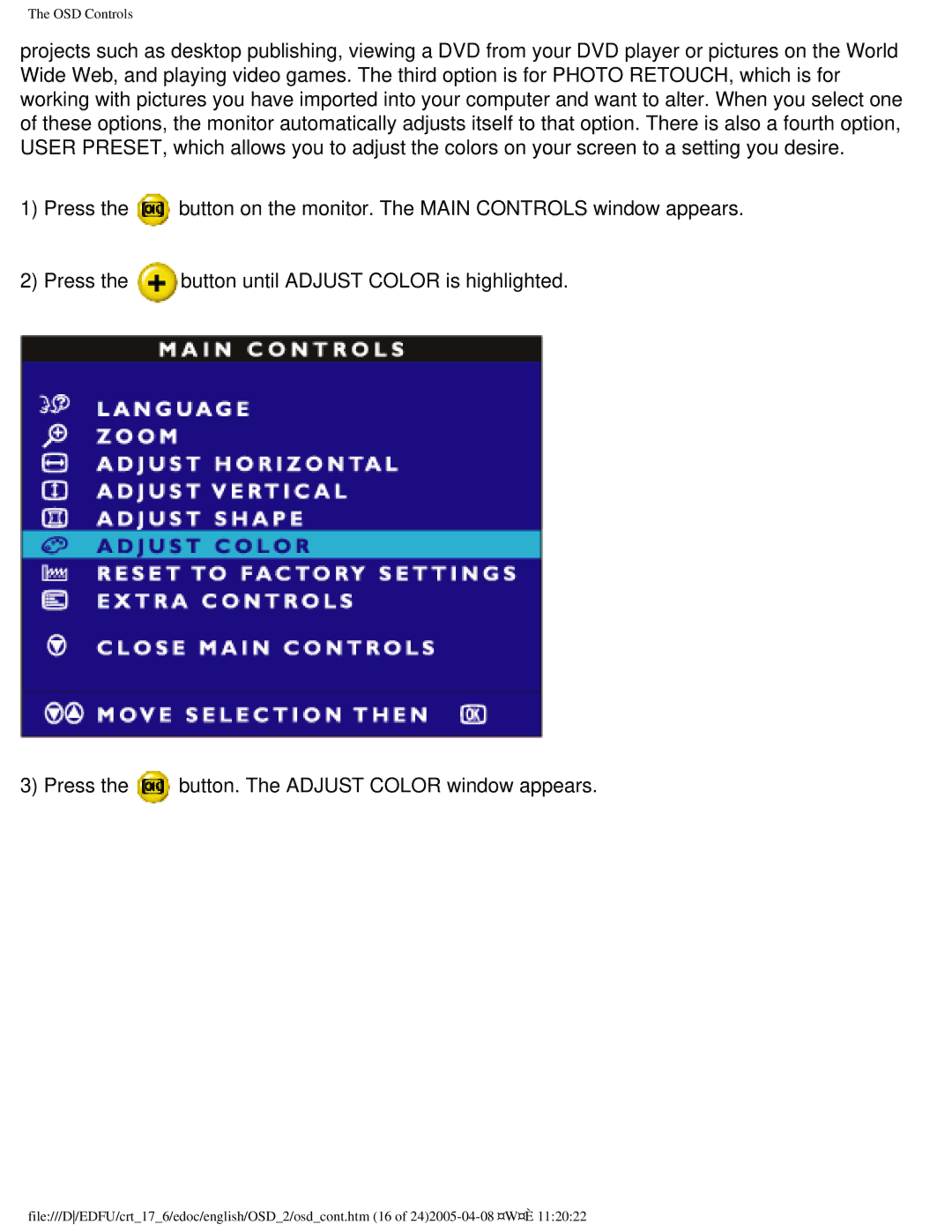 Philips 107C65 user manual OSD Controls 