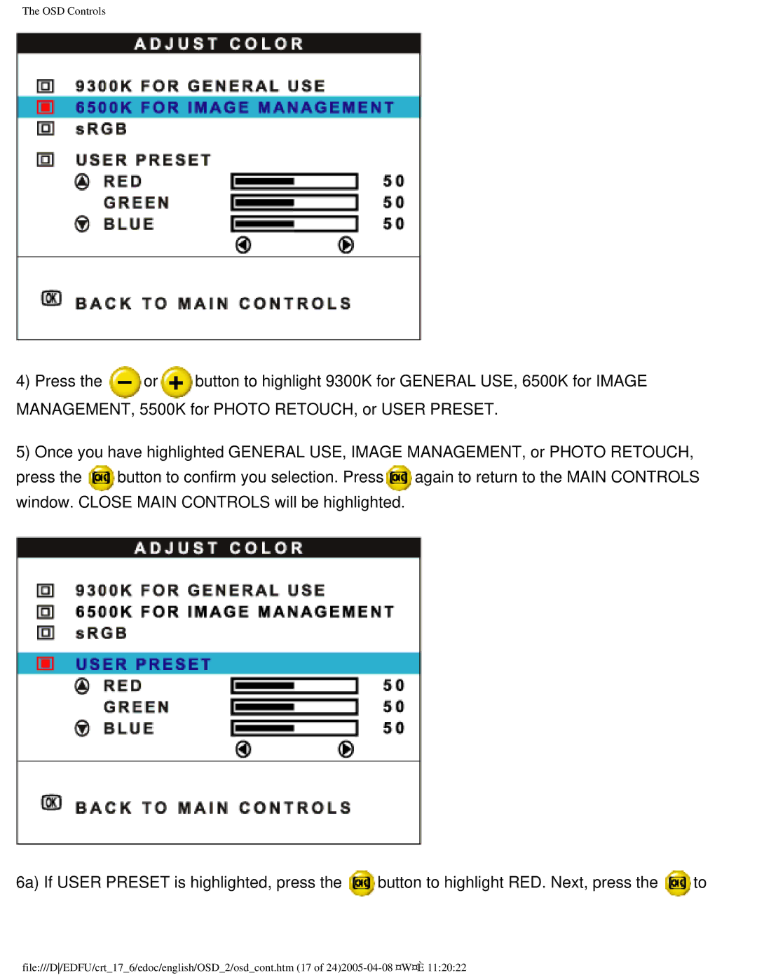 Philips 107C65 user manual OSD Controls 