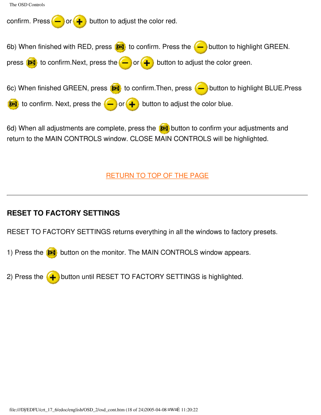 Philips 107C65 user manual Reset to Factory Settings 