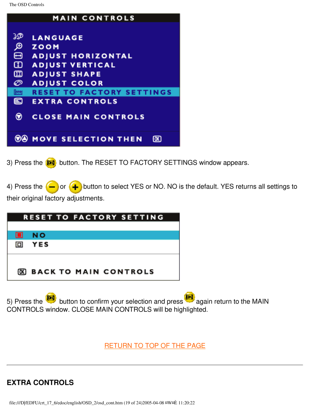 Philips 107C65 user manual Extra Controls 