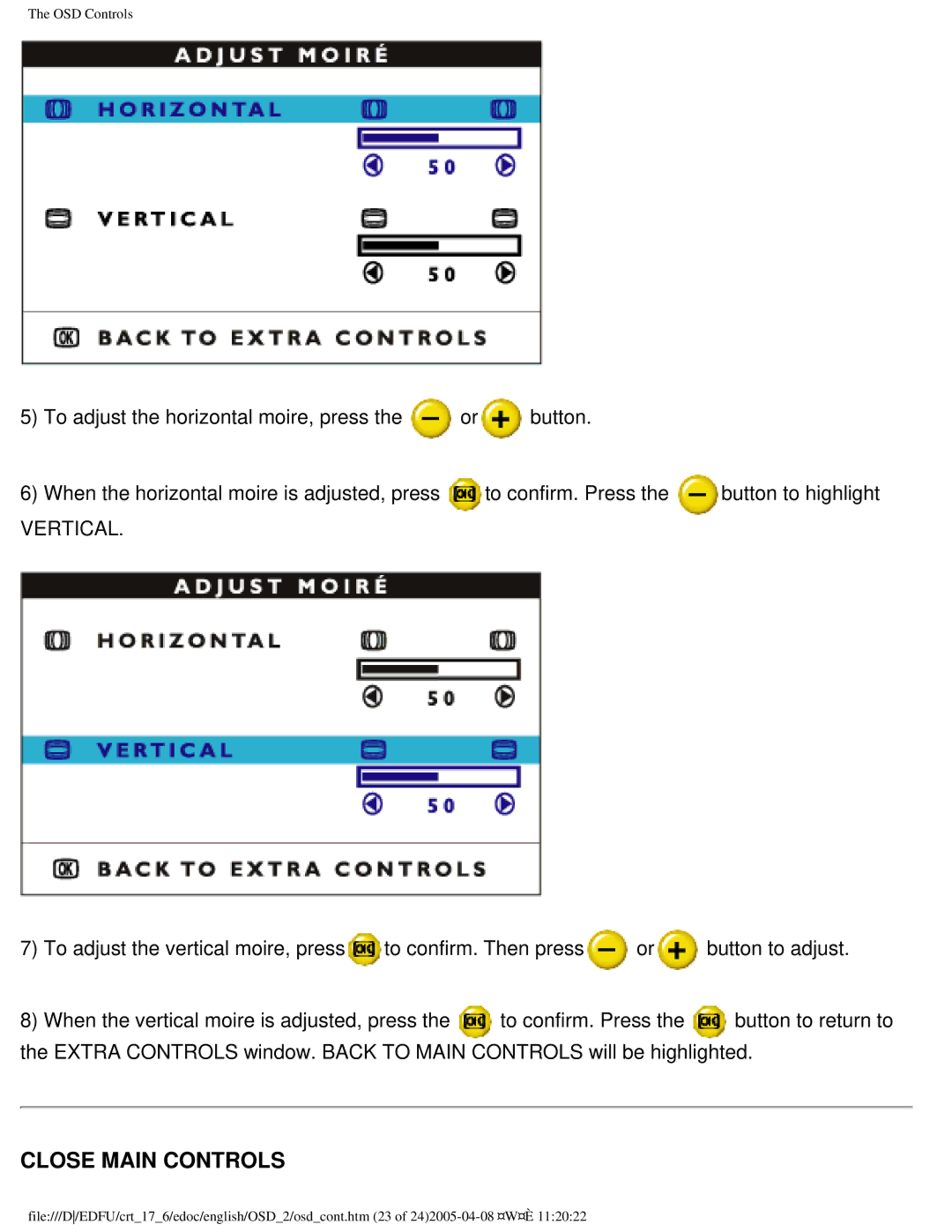 Philips 107C65 user manual Close Main Controls 