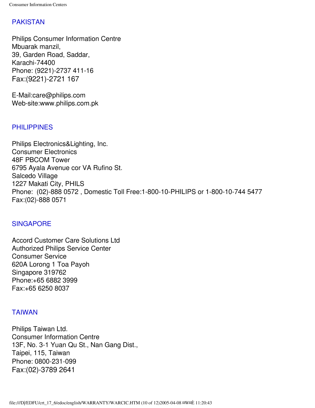 Philips 107C65 user manual Fax9221-2721 