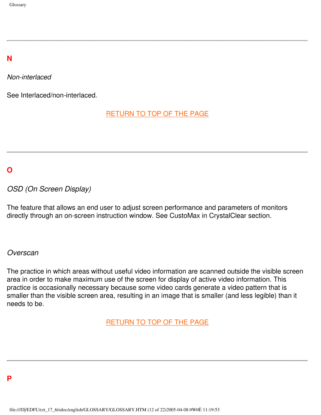 Philips 107C65 user manual OSD On Screen Display, Overscan 