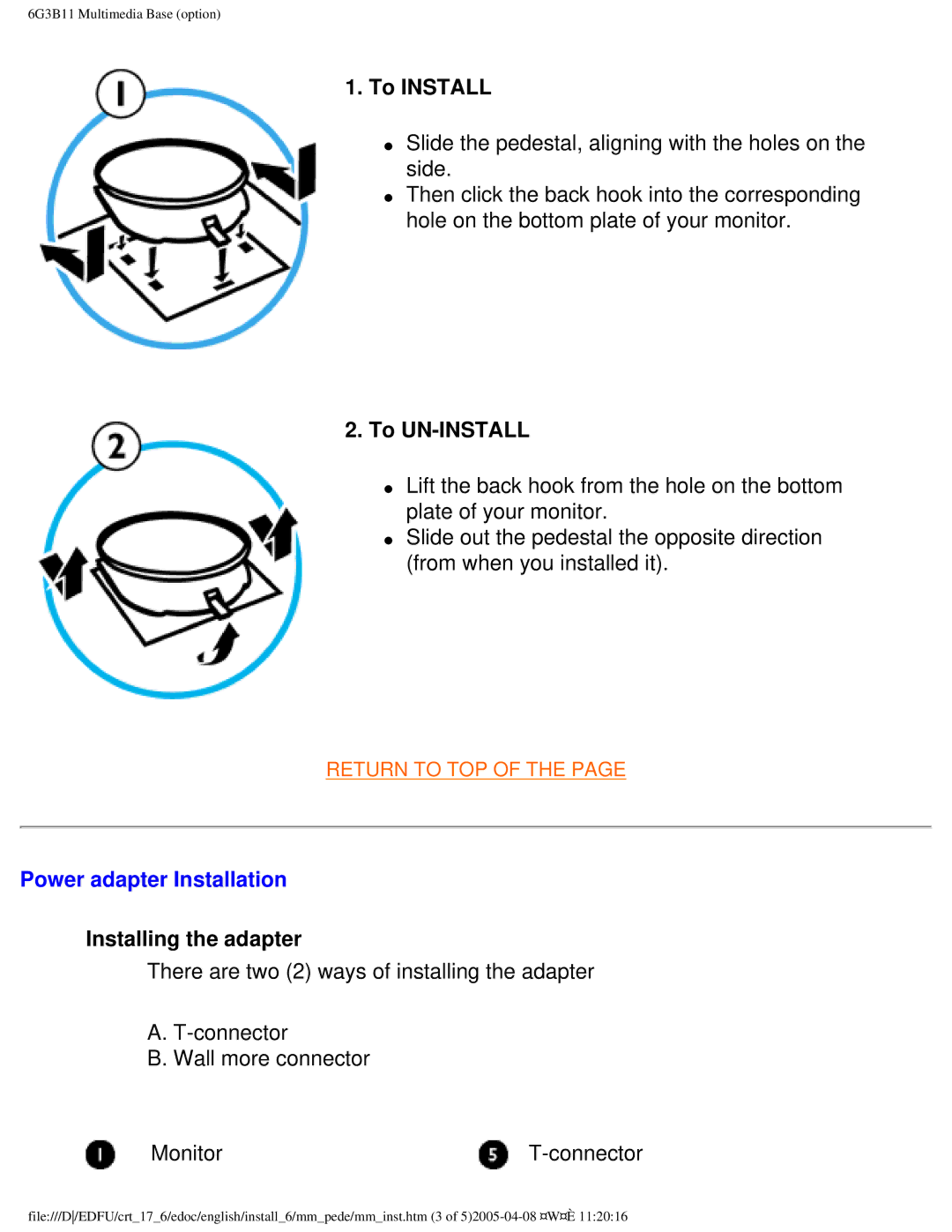 Philips 107C65 user manual Power adapter Installation 