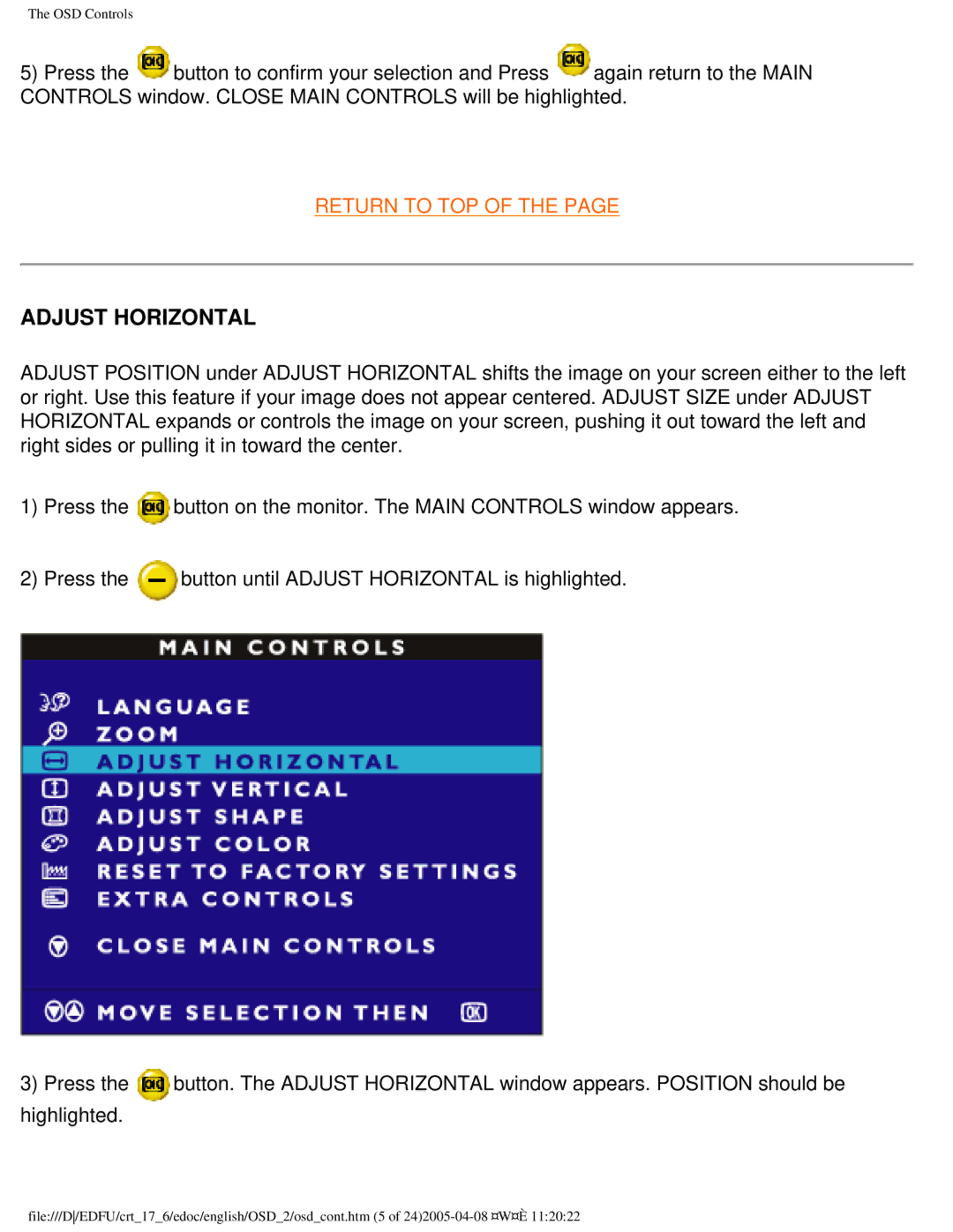 Philips 107C65 user manual Adjust Horizontal 