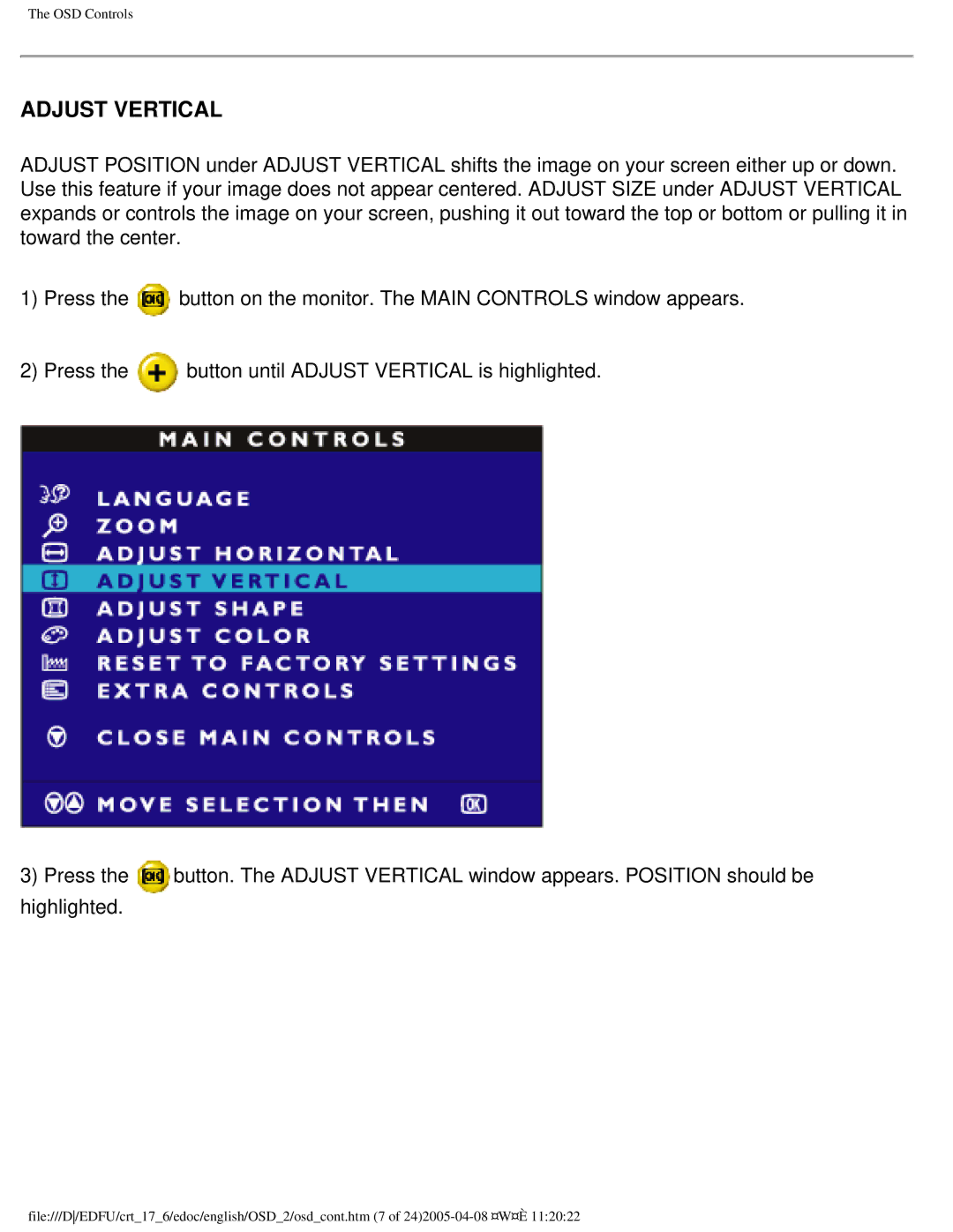 Philips 107C65 user manual Adjust Vertical 