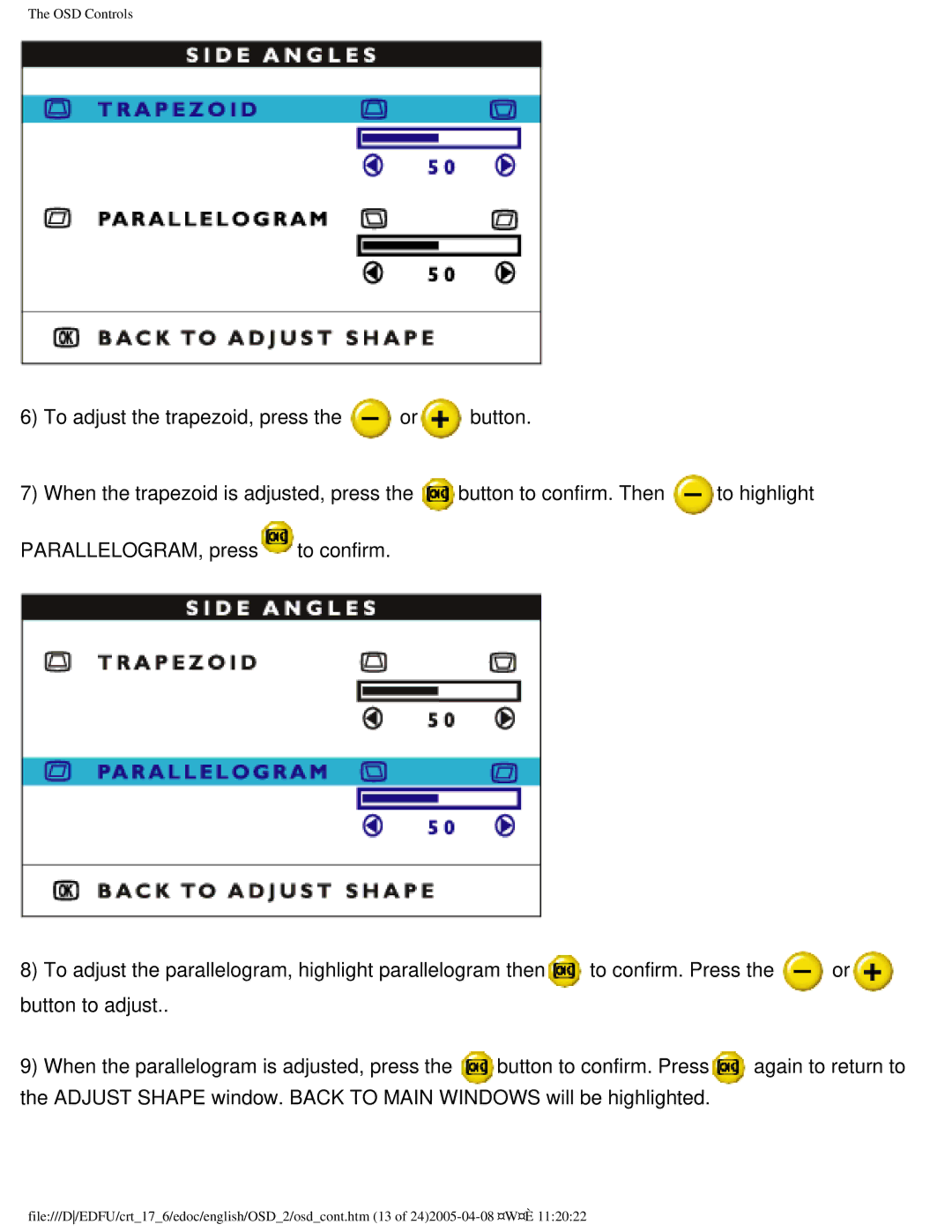 Philips 107C65 user manual OSD Controls 