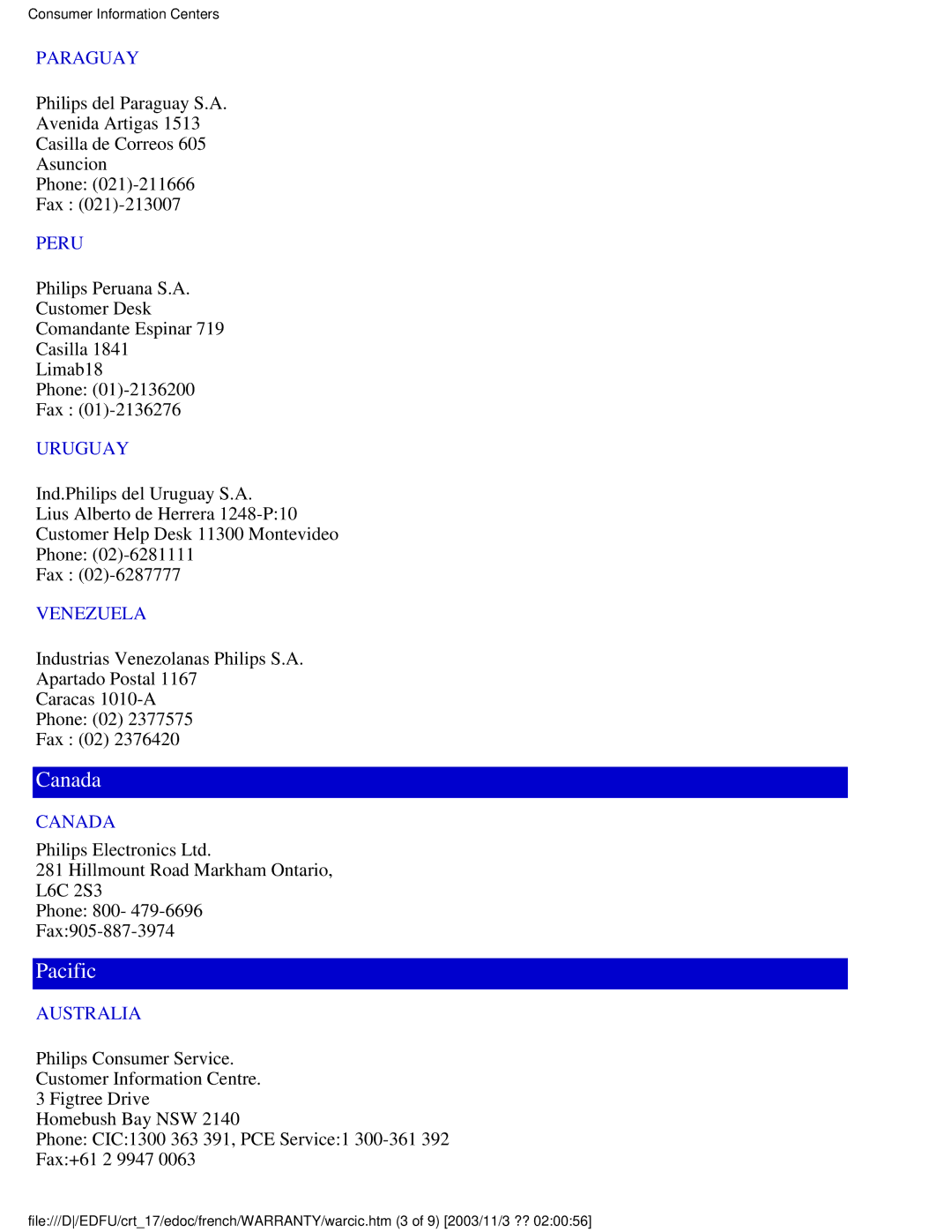 Philips 107E user manual Canada 