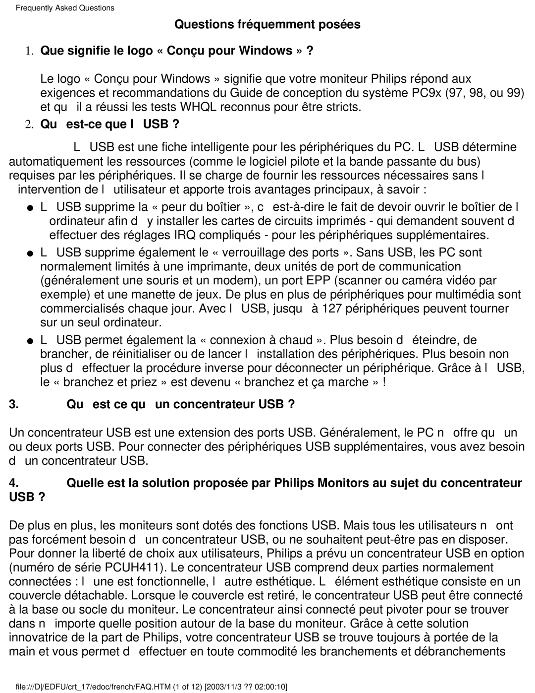 Philips 107E user manual Quest-ce que lUSB ?, Quest ce quun concentrateur USB ?, Usb ? 