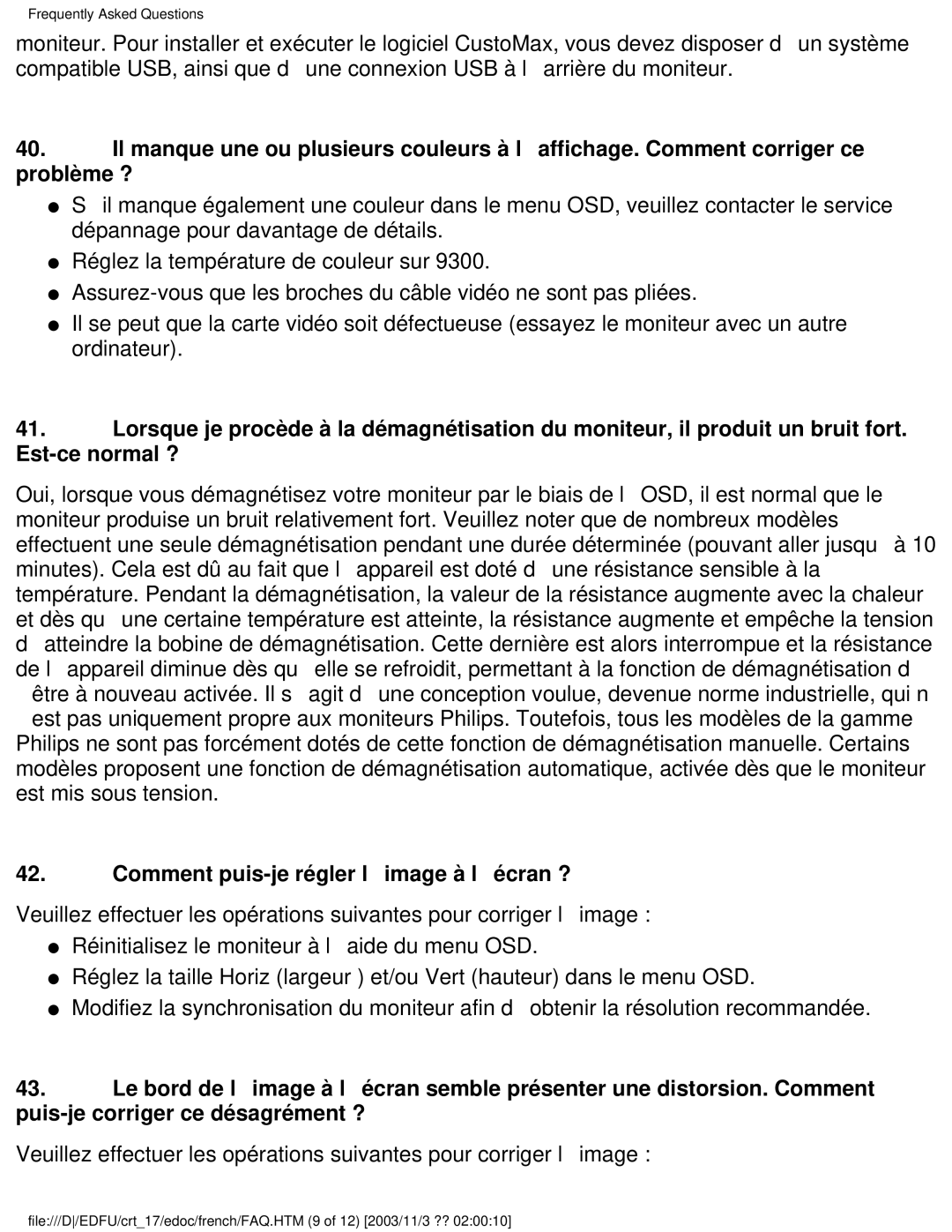 Philips 107E user manual Comment puis-je régler limage à lécran ? 