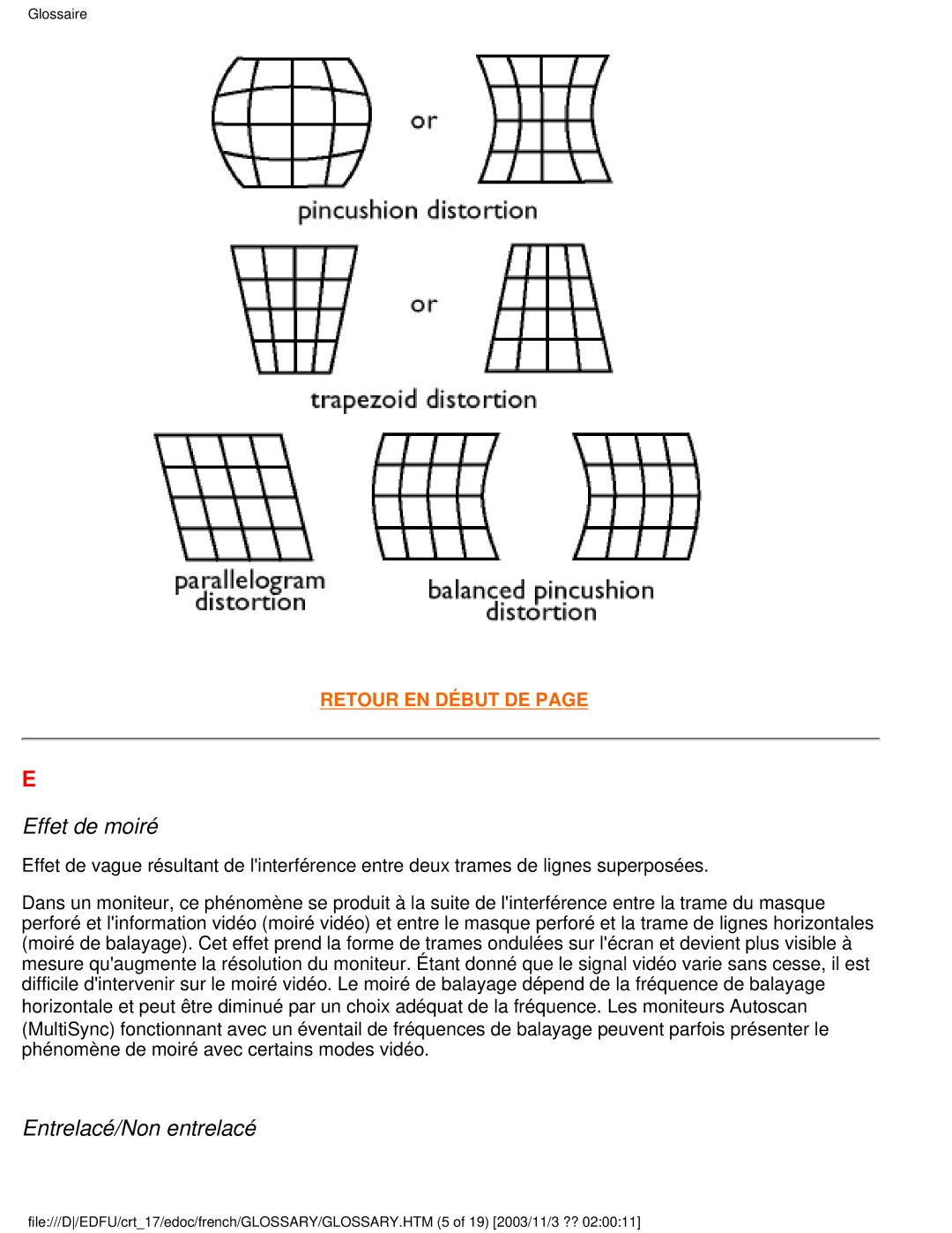 Philips 107E user manual Effet de moiré, Entrelacé/Non entrelacé 