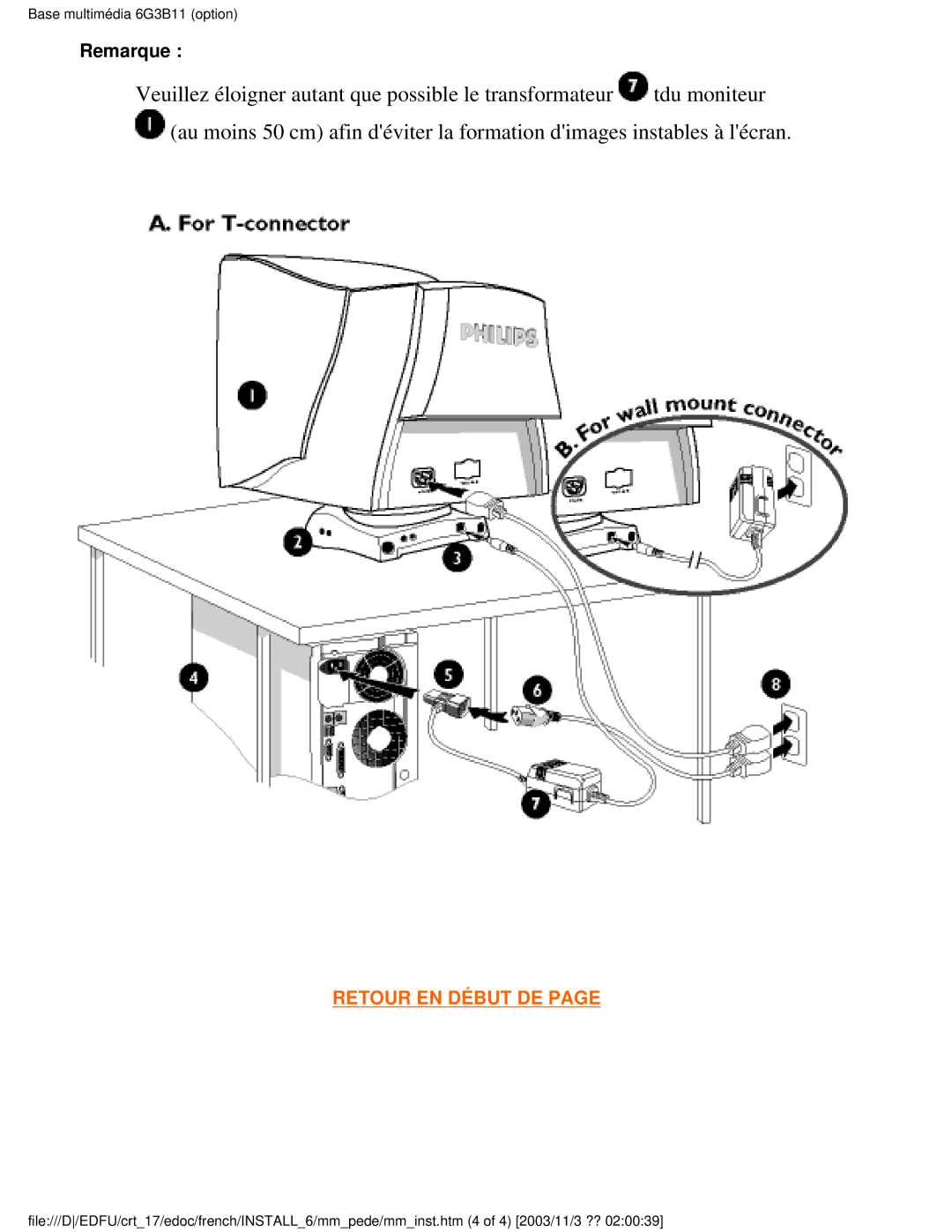 Philips 107E user manual Remarque 