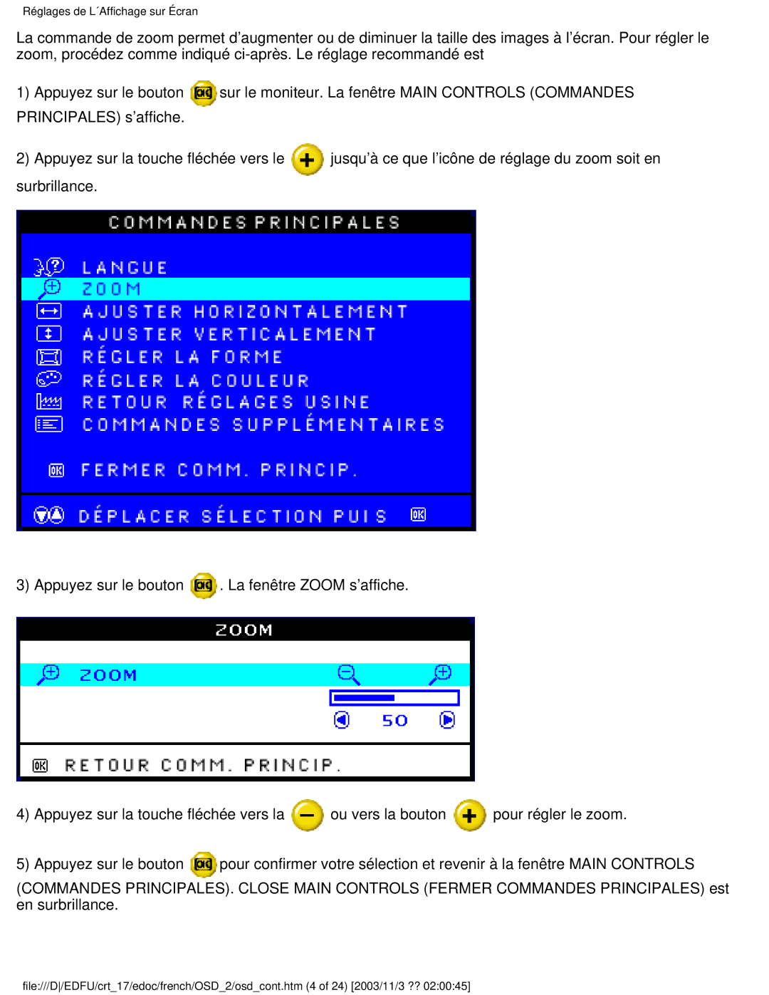 Philips 107E user manual Réglages de L´Affichage sur Écran 