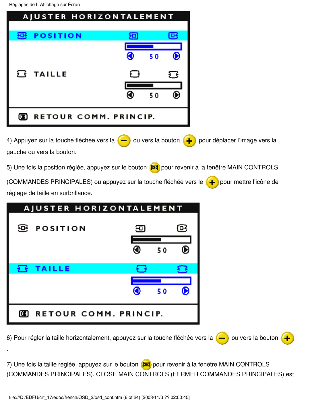 Philips 107E user manual Réglages de L´Affichage sur Écran 