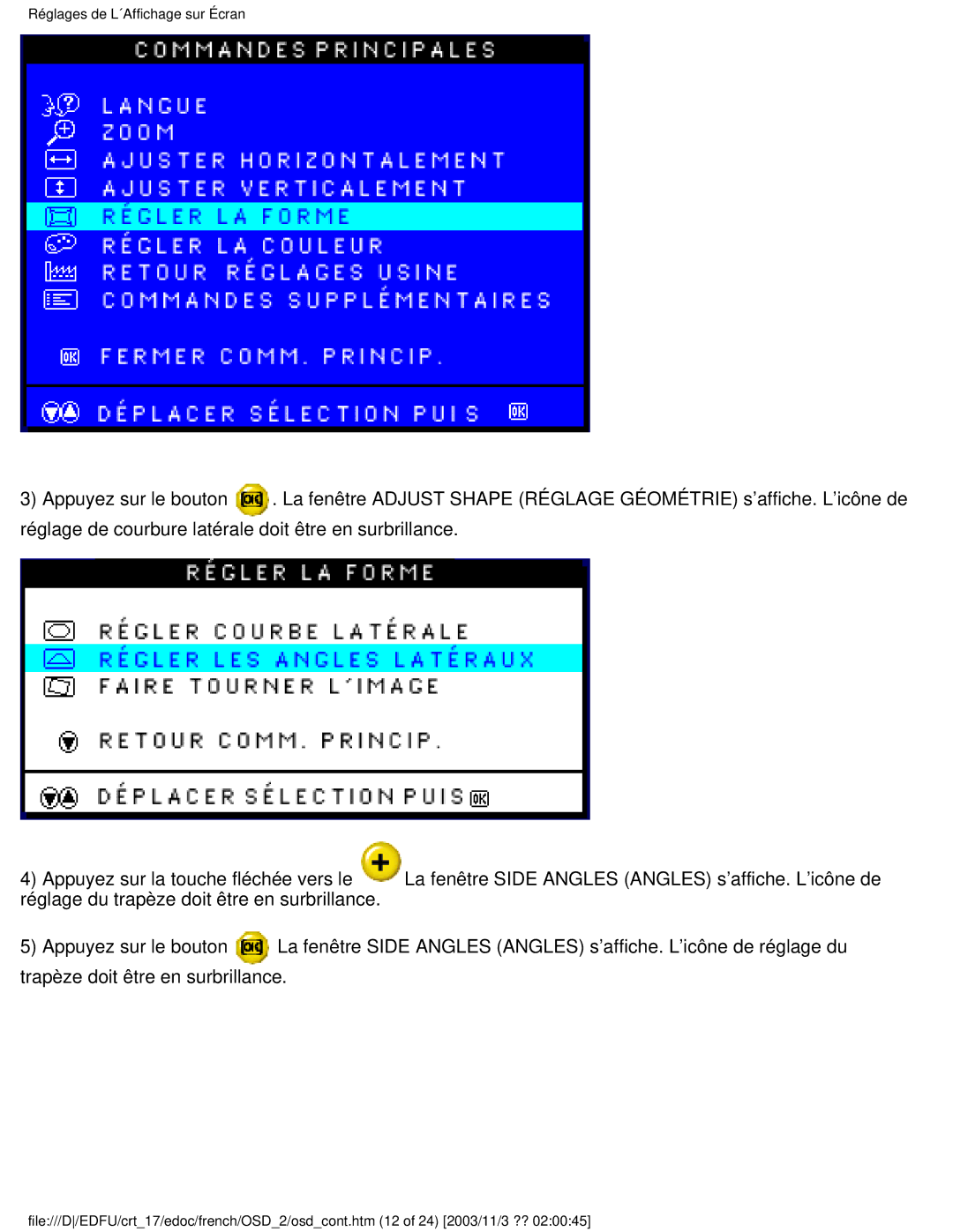 Philips 107E user manual Réglages de L´Affichage sur Écran 