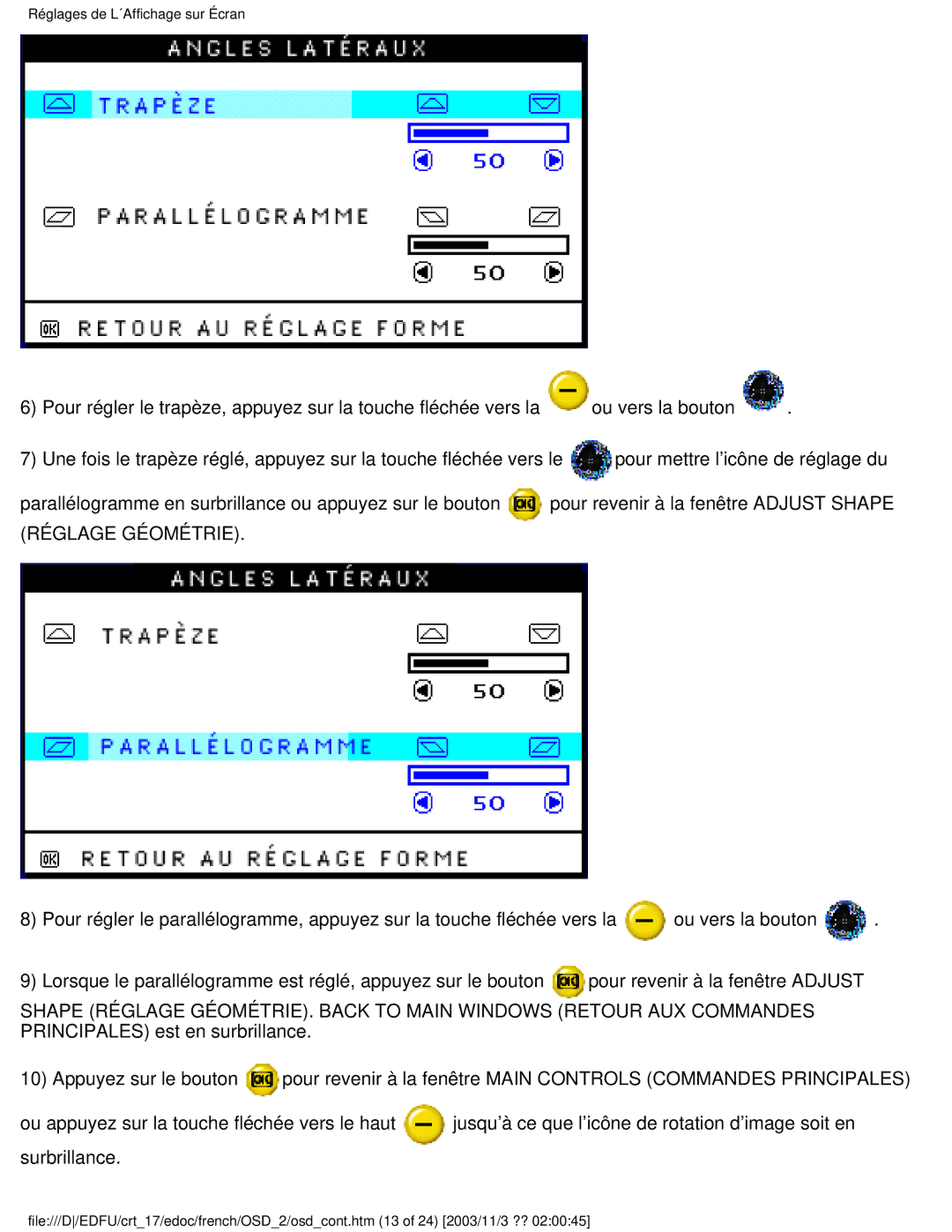 Philips 107E user manual Réglage Géométrie 