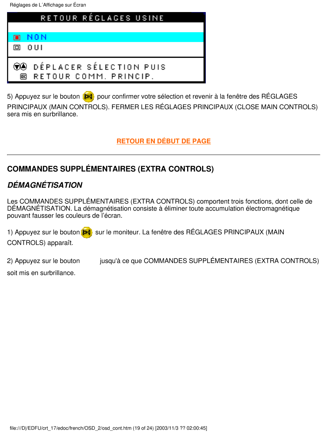 Philips 107E user manual Commandes Supplémentaires Extra Controls, Démagnétisation 