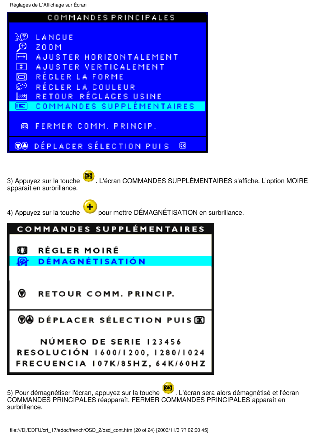 Philips 107E user manual Réglages de L´Affichage sur Écran 