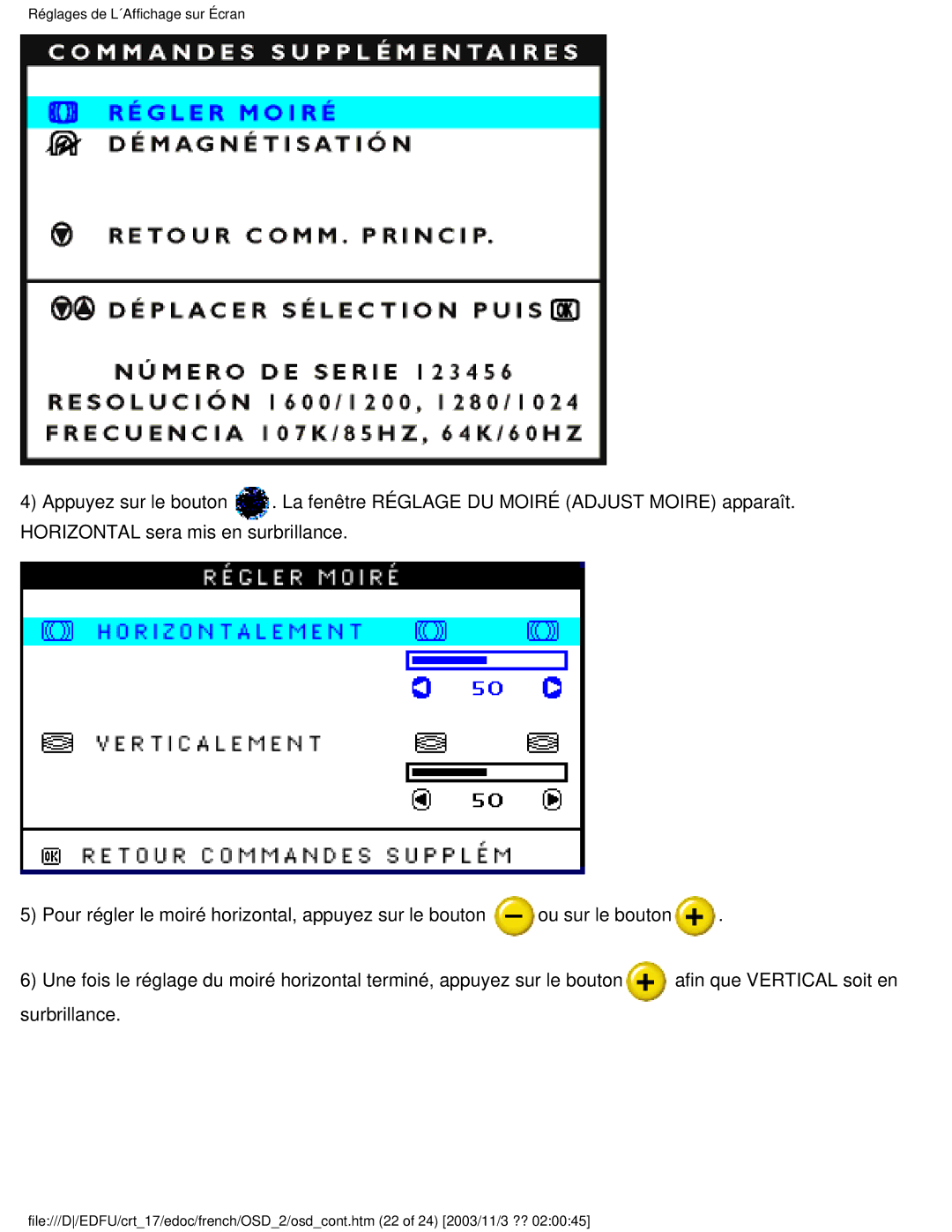 Philips 107E user manual Réglages de L´Affichage sur Écran 