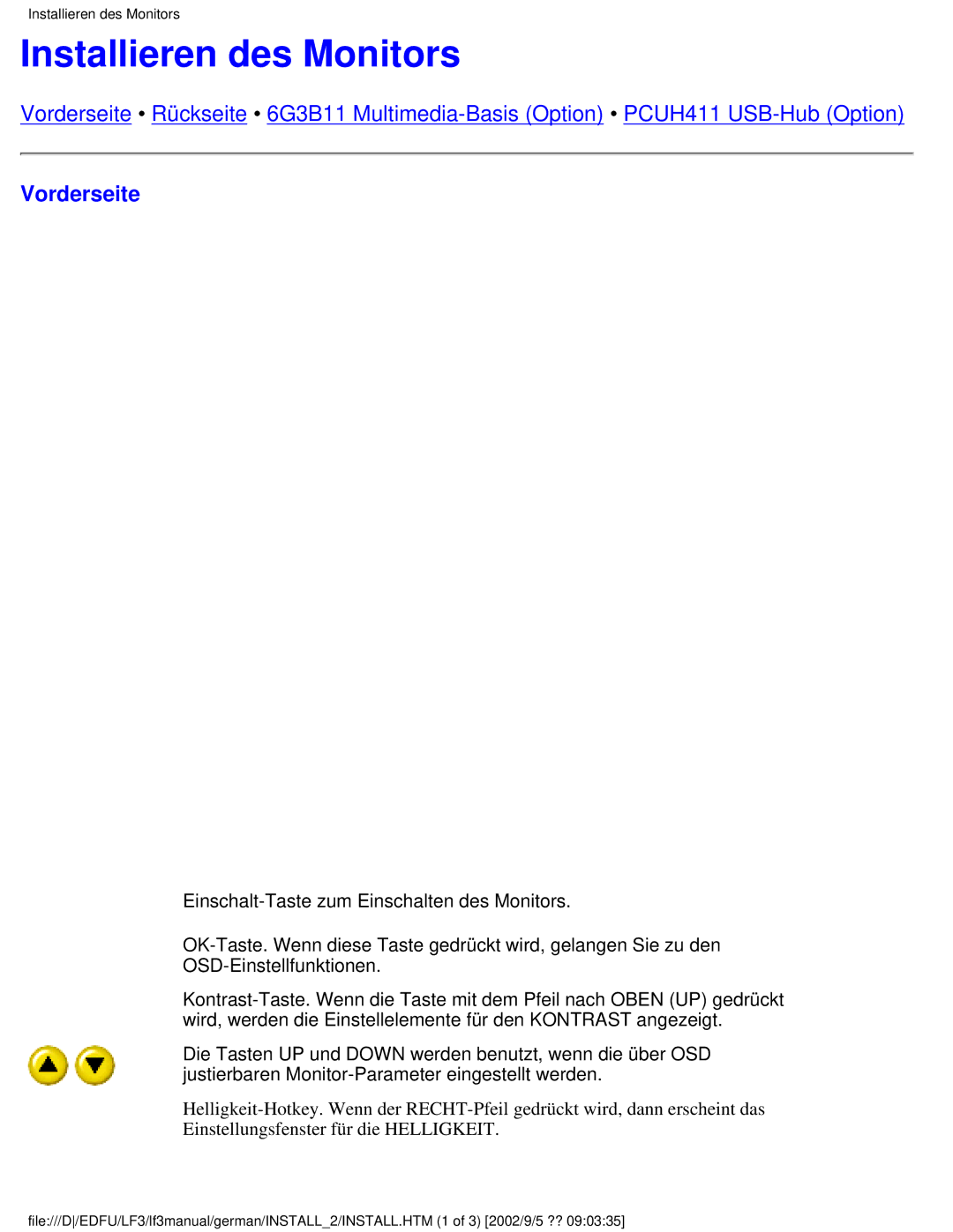 Philips 107E user manual Installieren des Monitors, Vorderseite 