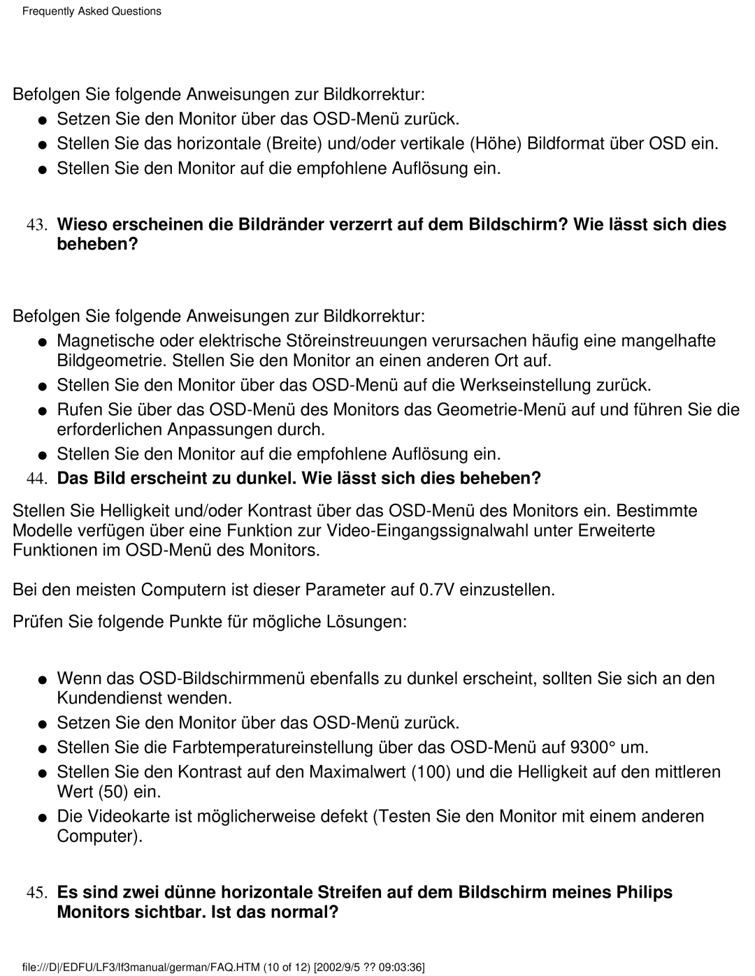 Philips 107E user manual Das Bild erscheint zu dunkel. Wie lässt sich dies beheben? 