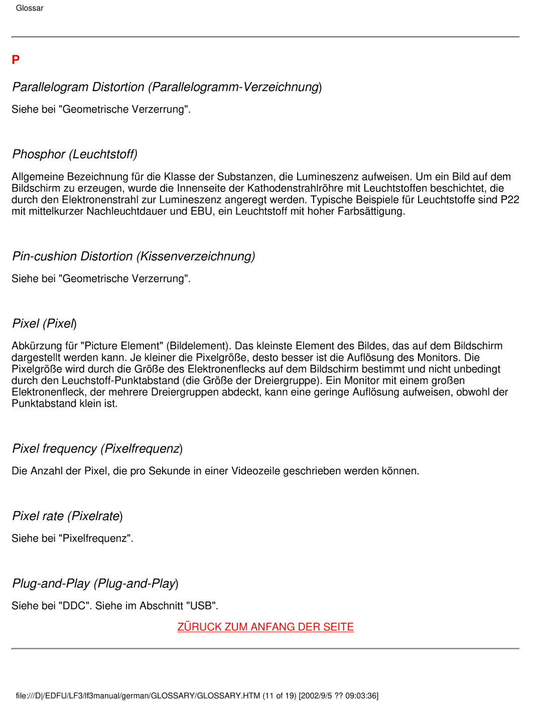 Philips 107E Parallelogram Distortion Parallelogramm-Verzeichnung, Phosphor Leuchtstoff, Pixel Pixel, Pixel rate Pixelrate 