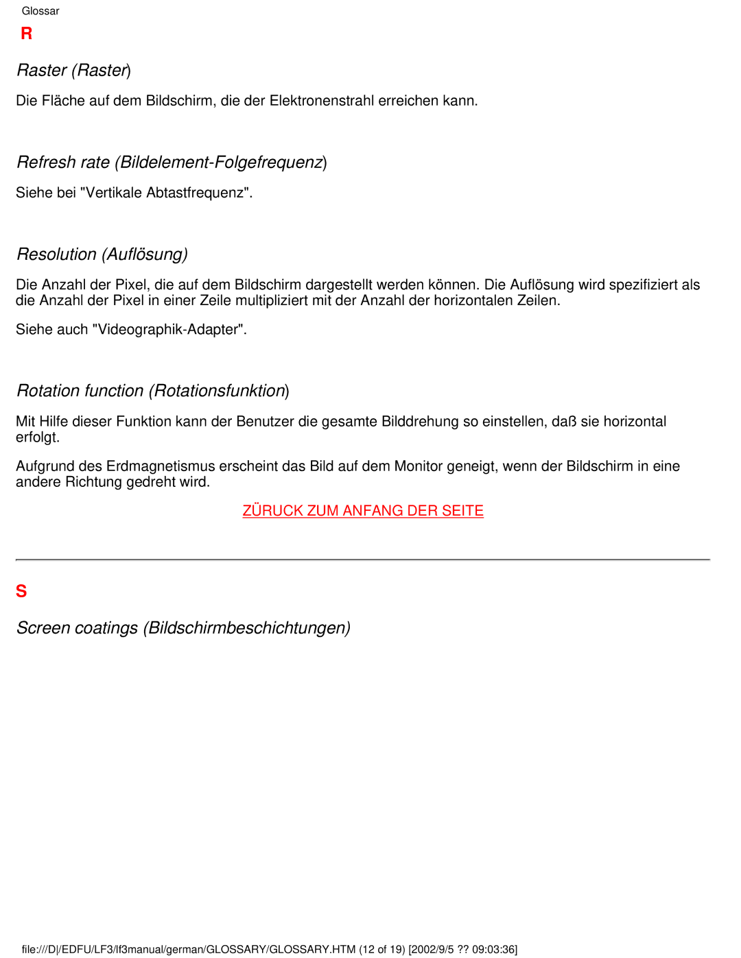 Philips 107E user manual Raster Raster, Refresh rate Bildelement-Folgefrequenz, Resolution Auflösung 