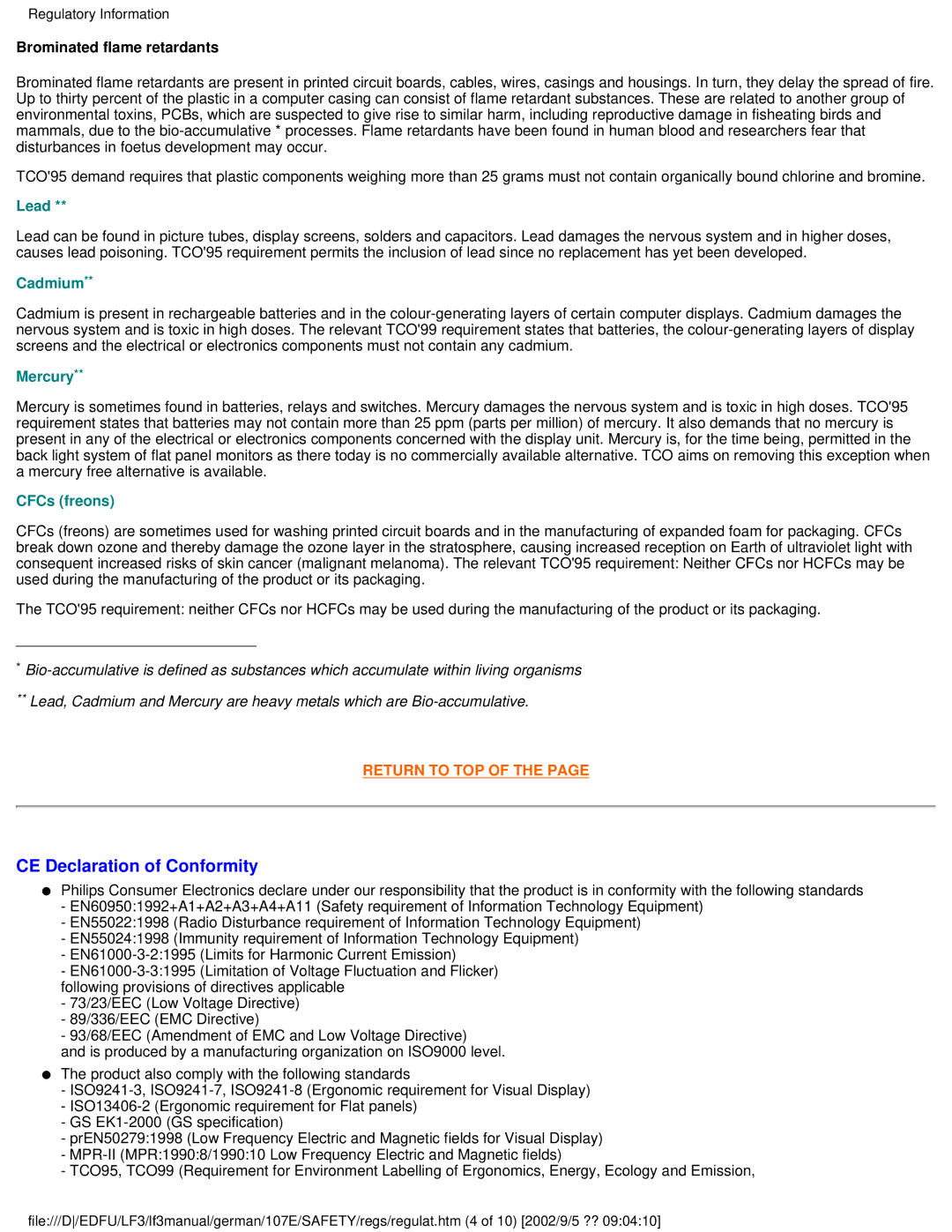 Philips 107E user manual CE Declaration of Conformity 