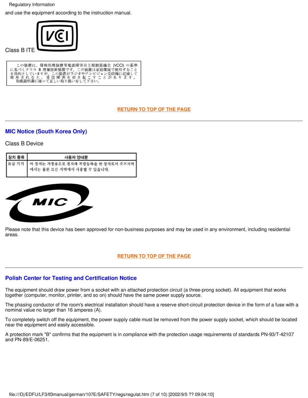 Philips 107E user manual MIC Notice South Korea Only 