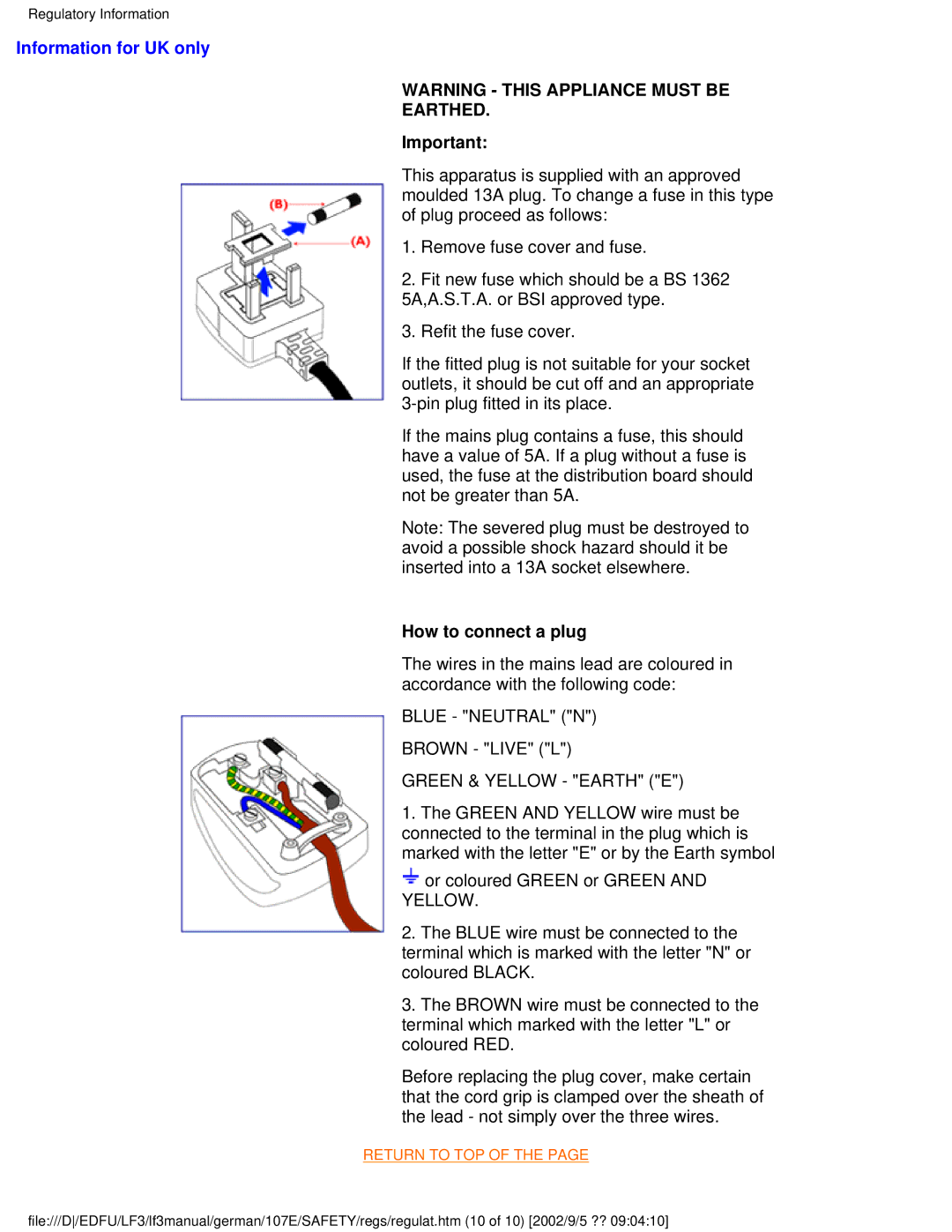 Philips 107E user manual Earthed 