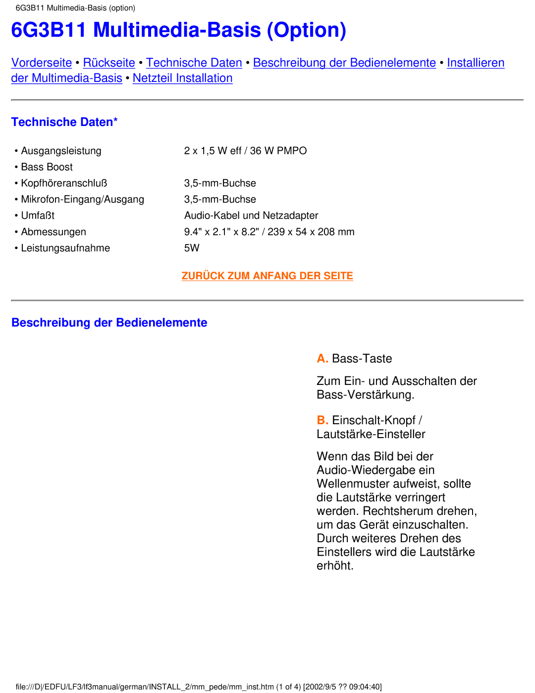 Philips 107E user manual 6G3B11 Multimedia-Basis Option 