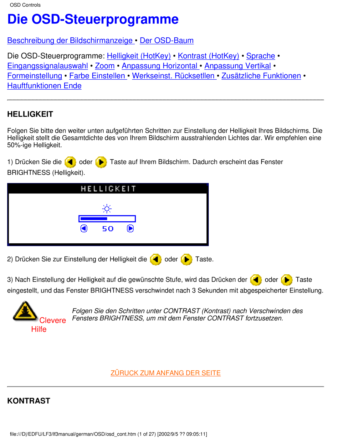 Philips 107E user manual Die OSD-Steuerprogramme, Helligkeit 