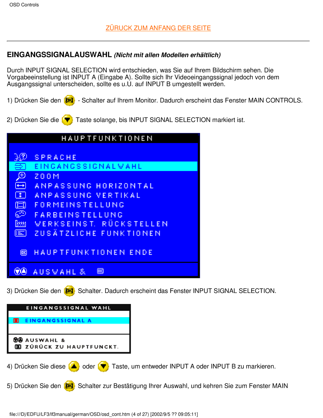 Philips 107E user manual Eingangssignalauswahl Nicht mit allen Modellen erhältlich 