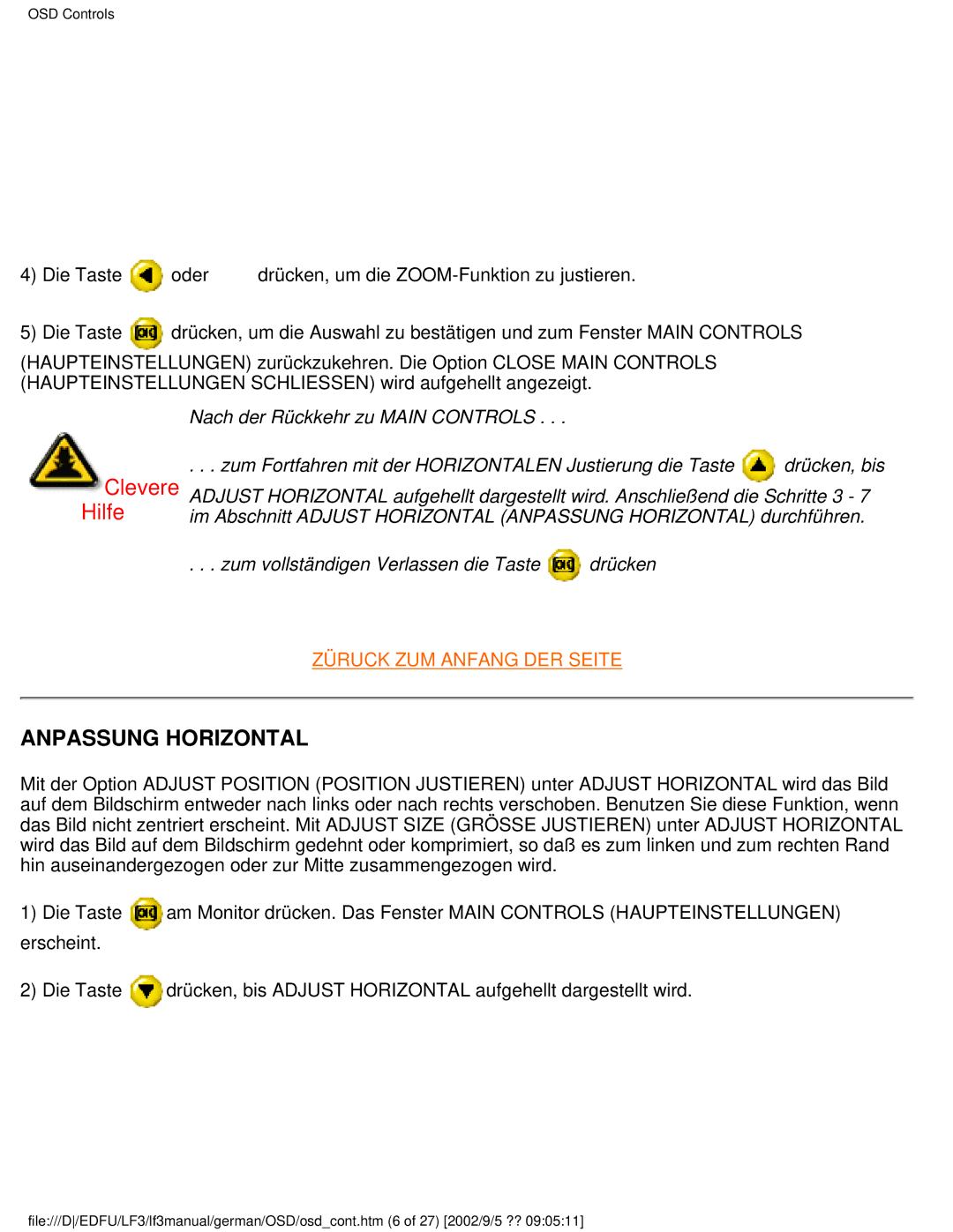 Philips 107E user manual Anpassung Horizontal 