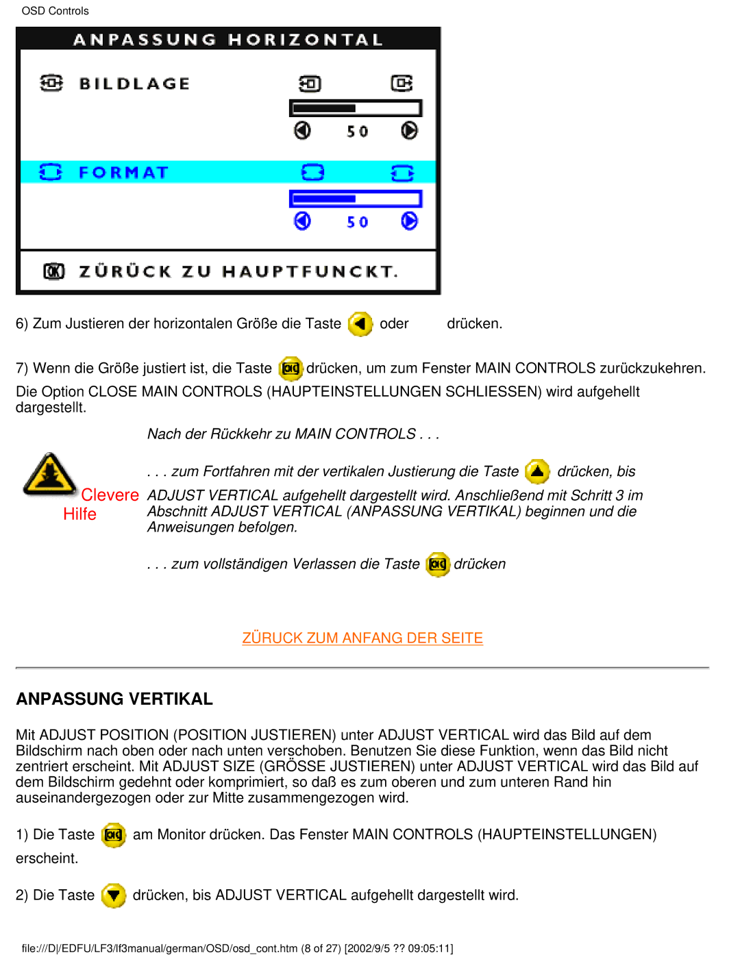 Philips 107E user manual Anpassung Vertikal 