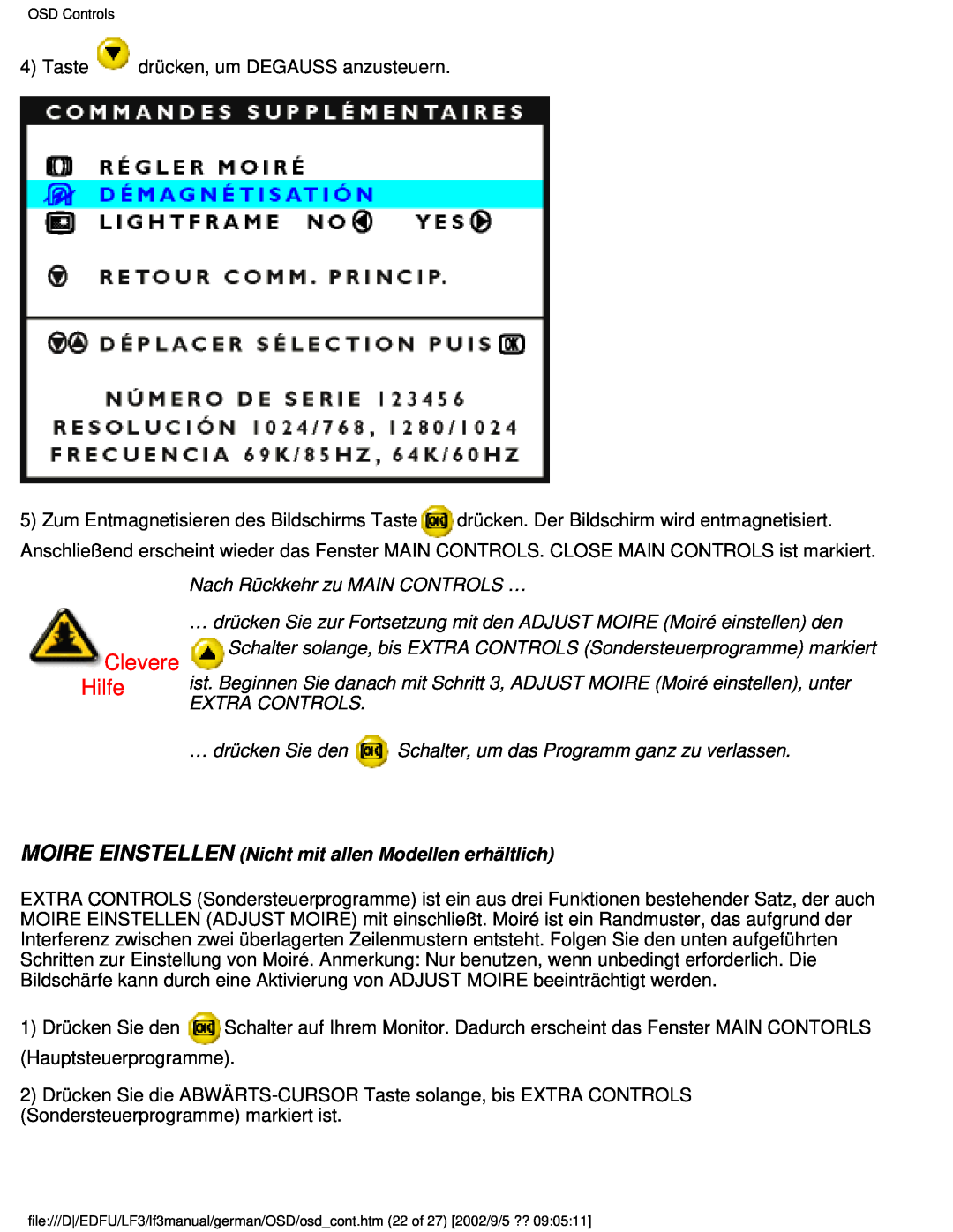 Philips 107E user manual Clevere Hilfe, Nach Rückkehr zu MAIN CONTROLS …, Extra Controls 