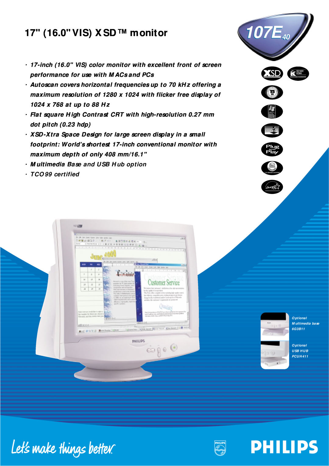 Philips 107E40 manual 17 16.0 VIS XSD monitor 