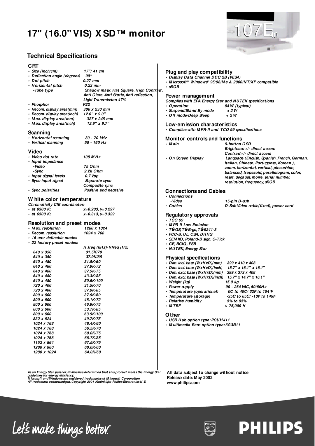 Philips 107E40 manual 